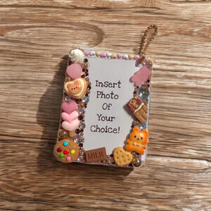Handmade Decoden Bag Charm - Photo Keychain Junk Case Holder, Kawaii Choco Theme